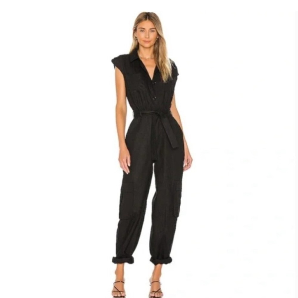 Young Fabulous & Broke Black Linen Blend Jumpsuit with Tie Waist
